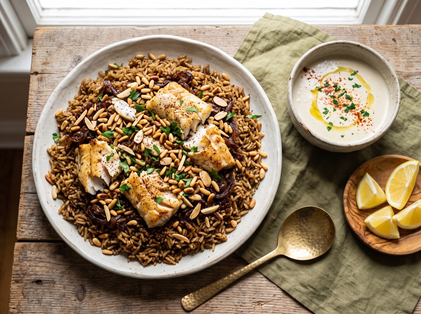 Sayadieh, Spiced Fish with Caramelized Onion Rice