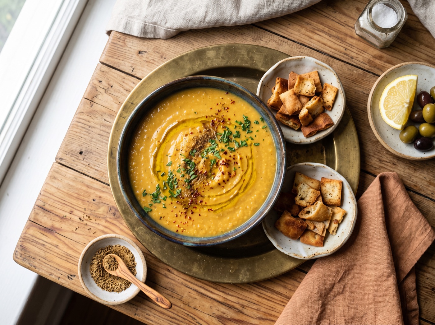 Shorbat Adas, Red Lentil Soup with Cumin and Lemon