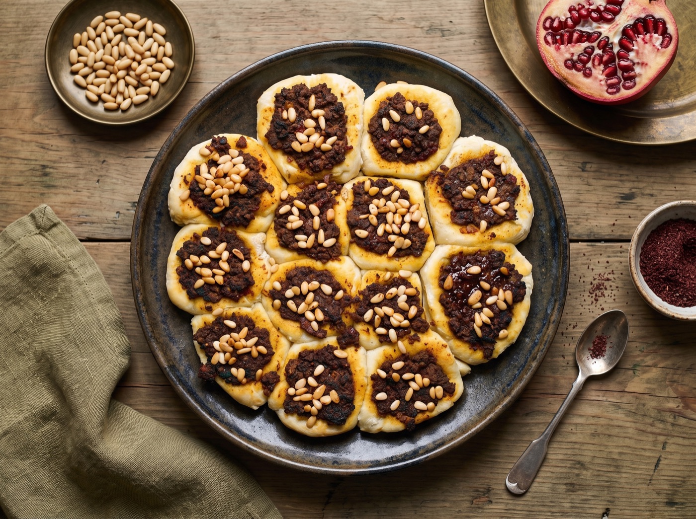 Saffayeh Bil Lahmeh, Open-Faced Spiced Meat Pies