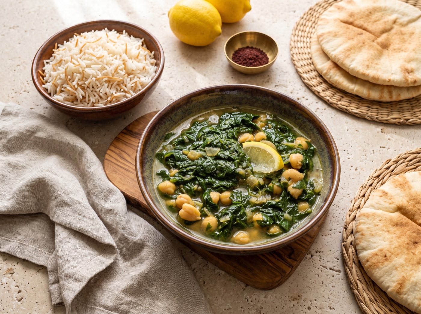 Yakhni Sabanekh Ma Hummus, Spinach and Chickpea Stew